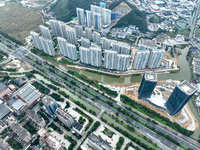 An aerial photo shows community construction in Zhoushan City, Zhejiang Province, China, on November 14, 2024. (