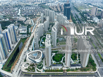 An aerial photo shows community construction in Zhoushan City, Zhejiang Province, China, on November 14, 2024. (