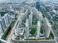 An aerial photo shows community construction in Zhoushan City, Zhejiang Province, China, on November 14, 2024. (