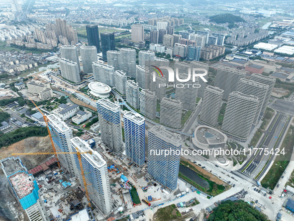 An aerial photo shows community construction in Zhoushan City, Zhejiang Province, China, on November 14, 2024. 