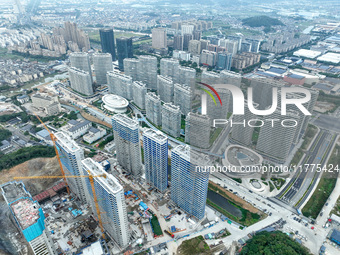 An aerial photo shows community construction in Zhoushan City, Zhejiang Province, China, on November 14, 2024. (