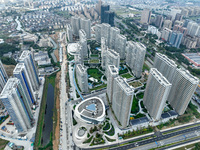 An aerial photo shows community construction in Zhoushan City, Zhejiang Province, China, on November 14, 2024. (