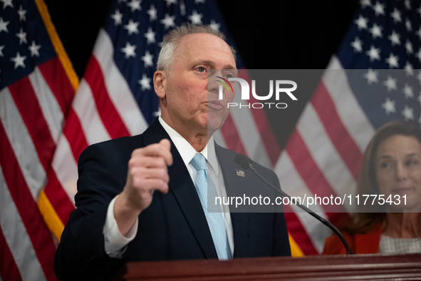 House Majority Leader Steve Scalise (R-LA) speaks at a press conference with House Republican leaders following caucus elections on Capitol...