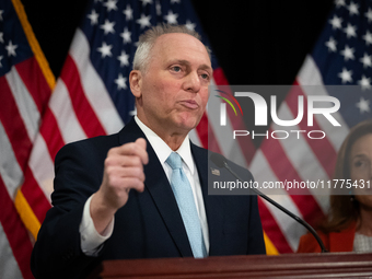 House Majority Leader Steve Scalise (R-LA) speaks at a press conference with House Republican leaders following caucus elections on Capitol...