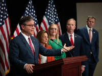 House Speaker Mike Johnson (R-LA) speaks at a press conference with House Republican leaders following caucus elections on Capitol Hill in W...