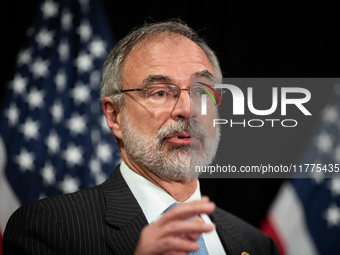 Freedom Caucus chair Andy Harris (R-MD) speaks during a press conference with House Republican leaders following caucus elections on Capitol...