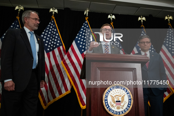 Main Street Caucus chair Dusty Johnson (R-SD) speaks during a press conference with House Republican leaders following caucus elections on C...