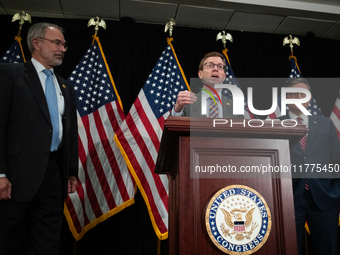 Main Street Caucus chair Dusty Johnson (R-SD) speaks during a press conference with House Republican leaders following caucus elections on C...