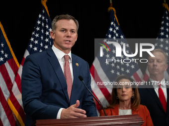 House  Republican Conference Vice Chair Blake Moore (R-UT) speaks at a press conference with House Republican leaders following caucus elect...