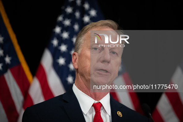 House Republican Policy Chair Kevin Hern (R-OK) speaks at a press conference with House Republican leaders following caucus elections on Cap...