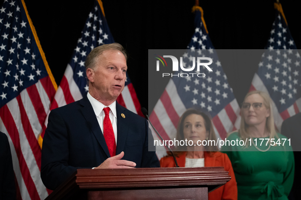 House Republican Policy Chair Kevin Hern (R-OK) speaks at a press conference with House Republican leaders following caucus elections on Cap...