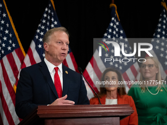 House Republican Policy Chair Kevin Hern (R-OK) speaks at a press conference with House Republican leaders following caucus elections on Cap...