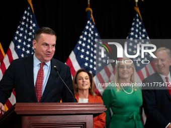 National Republican Congressional Committee chair Richard Hudson (R-NC) speaks during a press conference with House Republican leaders follo...