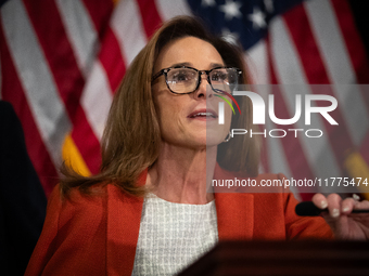 House Republican Conference Chair Lisa McClain (R-MI) speaks at a press conference with House Republican leaders following caucus elections...