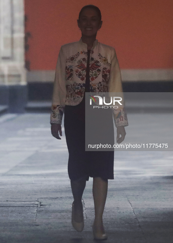 Claudia Sheinbaum (white jacket), President of Mexico, is at the National Palace in Mexico City, Mexico, during the announcement of the next...