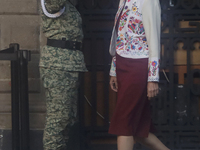 Claudia Sheinbaum (white jacket), President of Mexico, is at the National Palace in Mexico City, Mexico, during the announcement of the next...