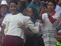 Claudia Sheinbaum (white jacket), President of Mexico, is at the National Palace in Mexico City, Mexico, during the announcement of the next...