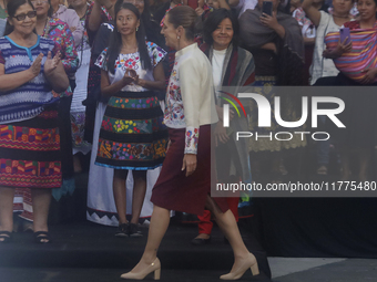 Claudia Sheinbaum (white jacket), President of Mexico, is at the National Palace in Mexico City, Mexico, during the announcement of the next...