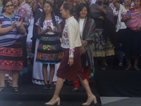 Claudia Sheinbaum (white jacket), President of Mexico, is at the National Palace in Mexico City, Mexico, during the announcement of the next...