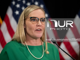 House Republican Conference Secretary Erin Houchin (R-IN) speaks at a press conference with House Republican leaders following caucus electi...