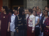 Claudia Sheinbaum (white jacket), President of Mexico, is at the National Palace in Mexico City, Mexico, during the announcement of the next...