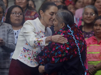 Claudia Sheinbaum (white jacket), President of Mexico, is at the National Palace in Mexico City, Mexico, during the announcement of the next...