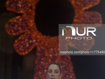 Claudia Sheinbaum (white jacket), President of Mexico, is at the National Palace in Mexico City, Mexico, during the announcement of the next...