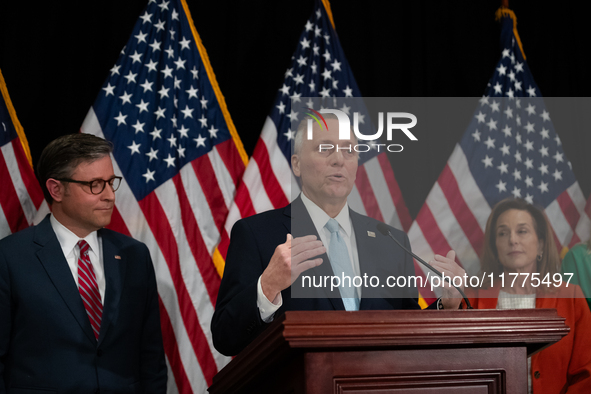 House Majority Leader Steve Scalise (R-LA) speaks at a press conference with House Republican leaders following caucus elections on Capitol...