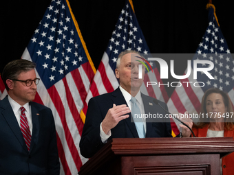 House Majority Leader Steve Scalise (R-LA) speaks at a press conference with House Republican leaders following caucus elections on Capitol...