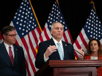 House Majority Leader Steve Scalise (R-LA) speaks at a press conference with House Republican leaders following caucus elections on Capitol...