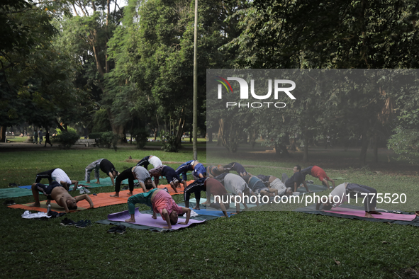 People exercise on World Diabetes Day in Dhaka, Bangladesh, on November 14, 2024. 