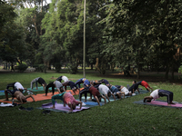 People exercise on World Diabetes Day in Dhaka, Bangladesh, on November 14, 2024. (