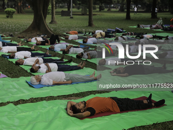 People meditate on World Diabetes Day in Dhaka, Bangladesh, on November 14, 2024. (