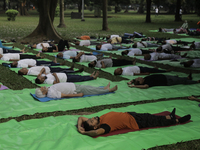 People meditate on World Diabetes Day in Dhaka, Bangladesh, on November 14, 2024. (