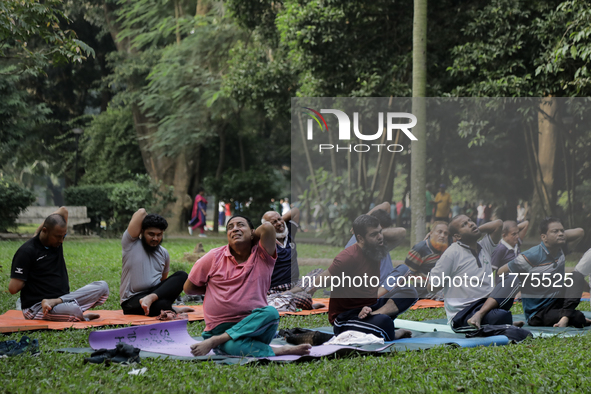 People exercise on World Diabetes Day in Dhaka, Bangladesh, on November 14, 2024. 