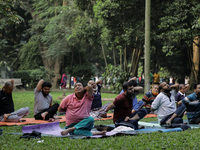 People exercise on World Diabetes Day in Dhaka, Bangladesh, on November 14, 2024. (