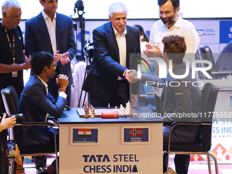 Norway's five-time world chess champion Magnus Carlsen and Mr. Chanakya Chaudhary, Vice President of Corporate Service at Tata Steel, attend...