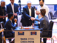 Norway's five-time world chess champion Magnus Carlsen and Mr. Chanakya Chaudhary, Vice President of Corporate Service at Tata Steel, attend...