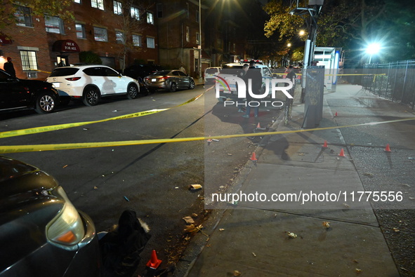 Three men are shot in the Morris Heights section of Bronx, New York, United States, on November 13, 2024. At approximately 10:16 p.m. Wednes...