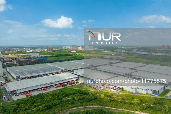 An aerial photo shows JD Asia No.1 Changfeng Logistics Park in Hefei, Anhui province, China, on July 25, 2024. 