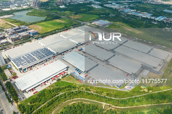 An aerial photo shows JD Asia No.1 Changfeng Logistics Park in Hefei, Anhui province, China, on July 25, 2024. 