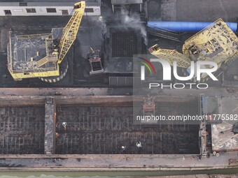 A photo taken on November 14, 2024, shows an alkali plant at the Beijing-Hangzhou Grand Canal in Huai'an, Jiangsu province, China. (