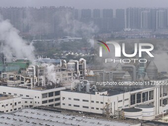 A photo taken on November 14, 2024, shows an alkali plant at the Beijing-Hangzhou Grand Canal in Huai'an, Jiangsu province, China. (