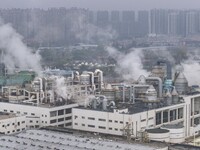 A photo taken on November 14, 2024, shows an alkali plant at the Beijing-Hangzhou Grand Canal in Huai'an, Jiangsu province, China. (