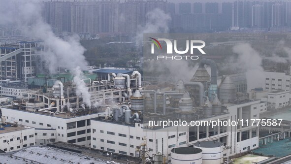 A photo taken on November 14, 2024, shows an alkali plant at the Beijing-Hangzhou Grand Canal in Huai'an, Jiangsu province, China. 