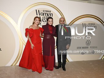 (L-R) Samantha Barry, Farah Slim, and Javier Esteban attend the red carpet for Glamour Women of The Year 2024 at the Four Seasons Hotel in M...