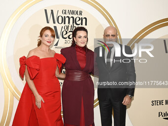 (L-R) Samantha Barry, Farah Slim, and Javier Esteban attend the red carpet for Glamour Women of The Year 2024 at the Four Seasons Hotel in M...