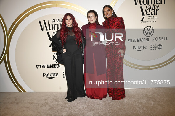 (L-R) Dulce Maria Espinosa, Farah Slim, and Galilea Montijo attend the red carpet for Glamour Women of The Year 2024 at the Mexico City Four...