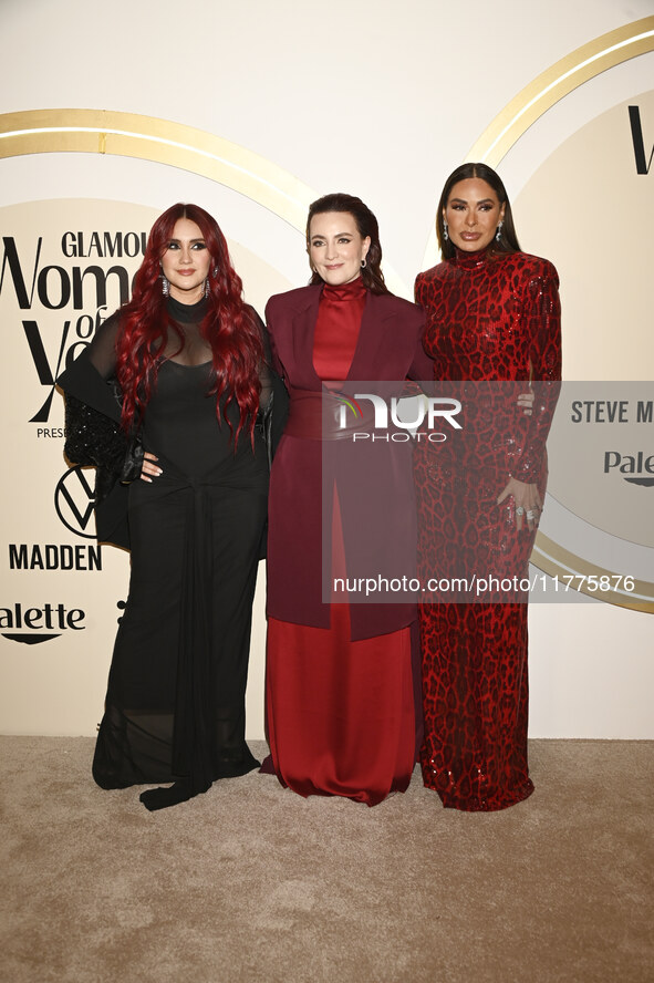 (L-R) Dulce Maria Espinosa, Farah Slim, and Galilea Montijo attend the red carpet for Glamour Women of The Year 2024 at the Mexico City Four...