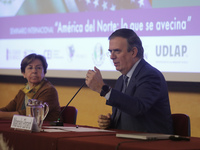 Marcelo Ebrard, Secretary of Economy, delivers a speech as part of the International Seminar ''North America: what lies ahead'', where he di...